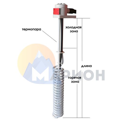 ТЭН фторопластовый, PTFE оболочка, модель HX, 6000 Вт, 220 В, 1015 мм