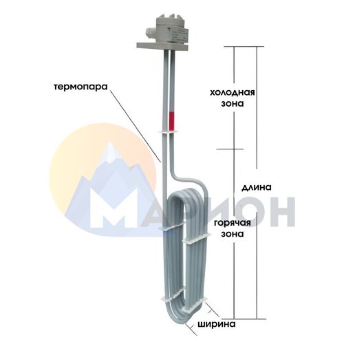 ТЭН фторопластовый, PTFE оболочка, модель HXO, 6000 Вт, 220 В, 1015 мм